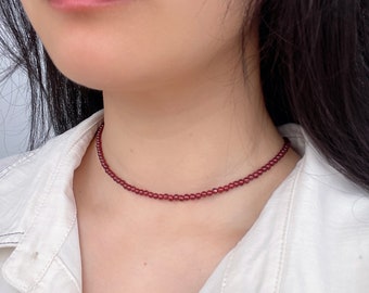 Genuine Garnet Bead Necklace, January Birthstone Necklace, Red Garnet Necklace, Garnet Necklace, Gift for Her, Christmas Gift