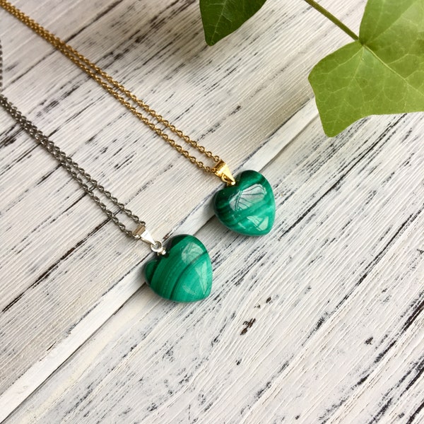 Malachite necklace, malachite heart choker, small green malachite necklace,  high quality malachite, Healing crystal necklace, Gift for Her