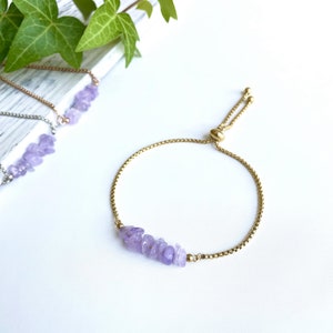 Pulseira de ansiedade, pulseira de ametista light raw, ametista lavanda, pedras preciosas para ansiedade e calma, terapia com cristais de cura, presente para ela