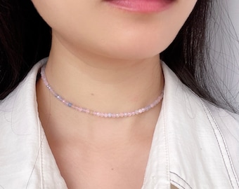 Morganite Choker Necklace, Heal Crystal Necklace,Morganite bracelet ,Adjustable  necklace , Gemstones for Anxiety, Prosperity, Luck