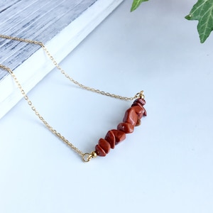 Red Jasper bar necklace for women - Crystal healing necklace - Red Jasper jewelry- Red jasper chain choker Dainty gold necklace-Gift for Her