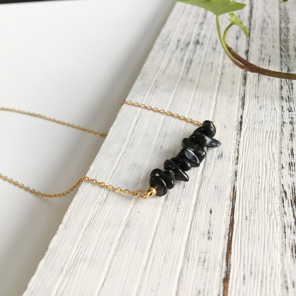 Natural Obsidian Stone Necklace, Minimalist Black Birthstone, Reiki Energy,Raw Gemstone necklace,  Clavicle Chain, Mother's Day Gift