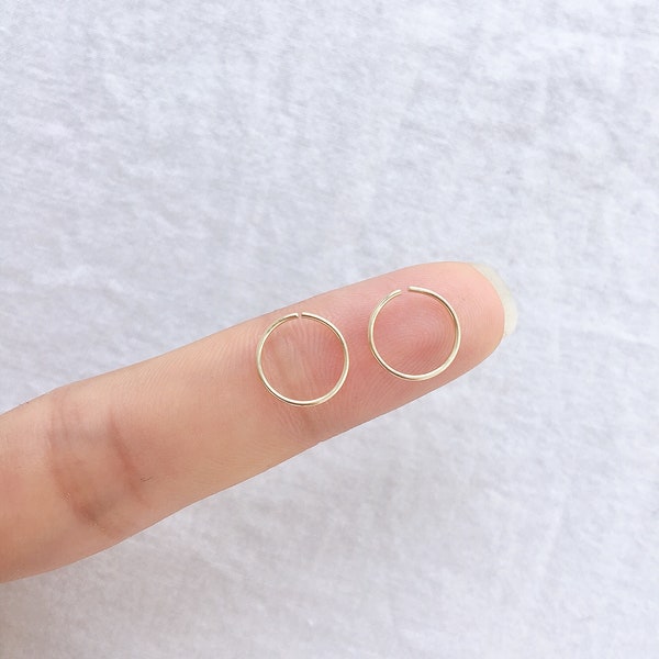 Set of 2-- 22g Very Thin Gold Fill Nose Ring Hoop, 7mm 8mm 22 gauge Hoop, Delicate Snug Fit Piercing, Small Cartilage Hoop Earring,