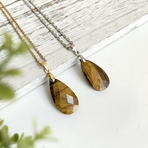 Natural Tiger&#39;s Eye Necklace-Healing Stone Good Luck Necklace-Spiritual Balance Meditation Grounding Necklace-Inner Peace Necklace
