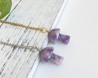 LepidoliteMushroom Necklace,Opal Jewelry, Healing Crystal Necklace, Lepidolite jewelry,Anxiety Necklace, Healing Necklace ,Gift for Her