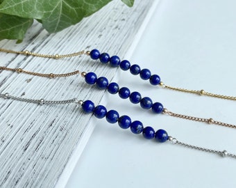 Lapis Lazuli Necklace, September Birthstone, 9th Anniversary Gift for Her, Layering Gold Necklace, Healing Necklace- Gift For Women/ Her/mom