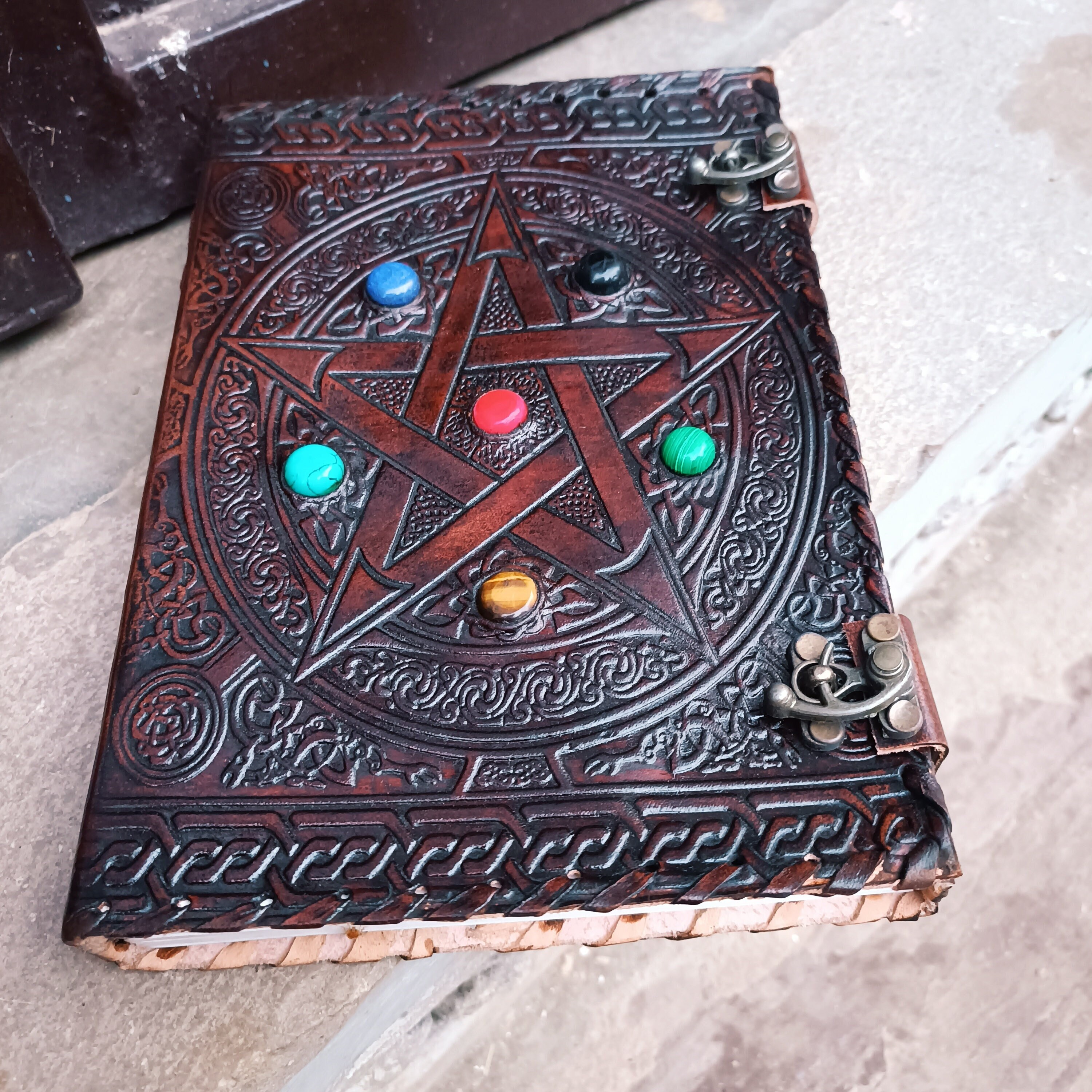 Book of Shadow 7 Chakra Stone,vintage 7 Stone Journal With
