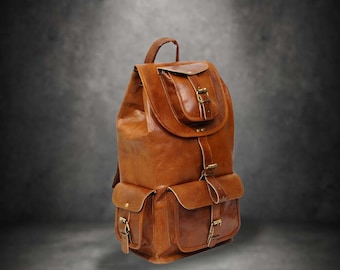 Leather Backpack Men's Leather Travel Bag, Christmas Gift Brown Leather Backpack, Leather Rucksack Bag, Travelers Hiking Backpack, Sale