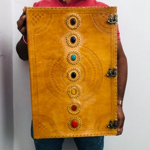 Diario in pelle extra large, diario oversize, grande album da disegno, diario Seven Stone, grande diario in pelle Grimoire con carta a righe e senza righe
