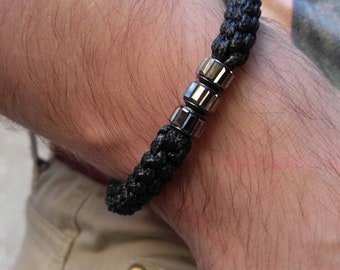 Men's Black Beaded Macrame Bracelet, Men's Paracord Bracelet, Boyfrend Gift Under 20, Paracord Friendship Bracelet, Men's Jewelry