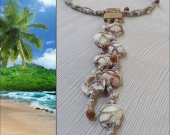 Sea Shell Beads Necklace Beaded Women's Seashell Pendant Necklace Women's Fiber Jewelry Moonstone Summer Necklace Unique Girlfriend Gift