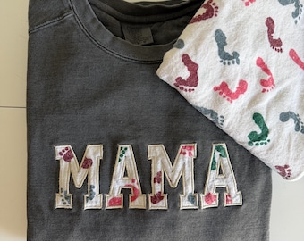 Custom Keepsake Sweatshirt Made from Baby Clothes | Personalized “Mama” Sweatshirt | Memory Gift for Mom or Grandma | Handmade Embroidery