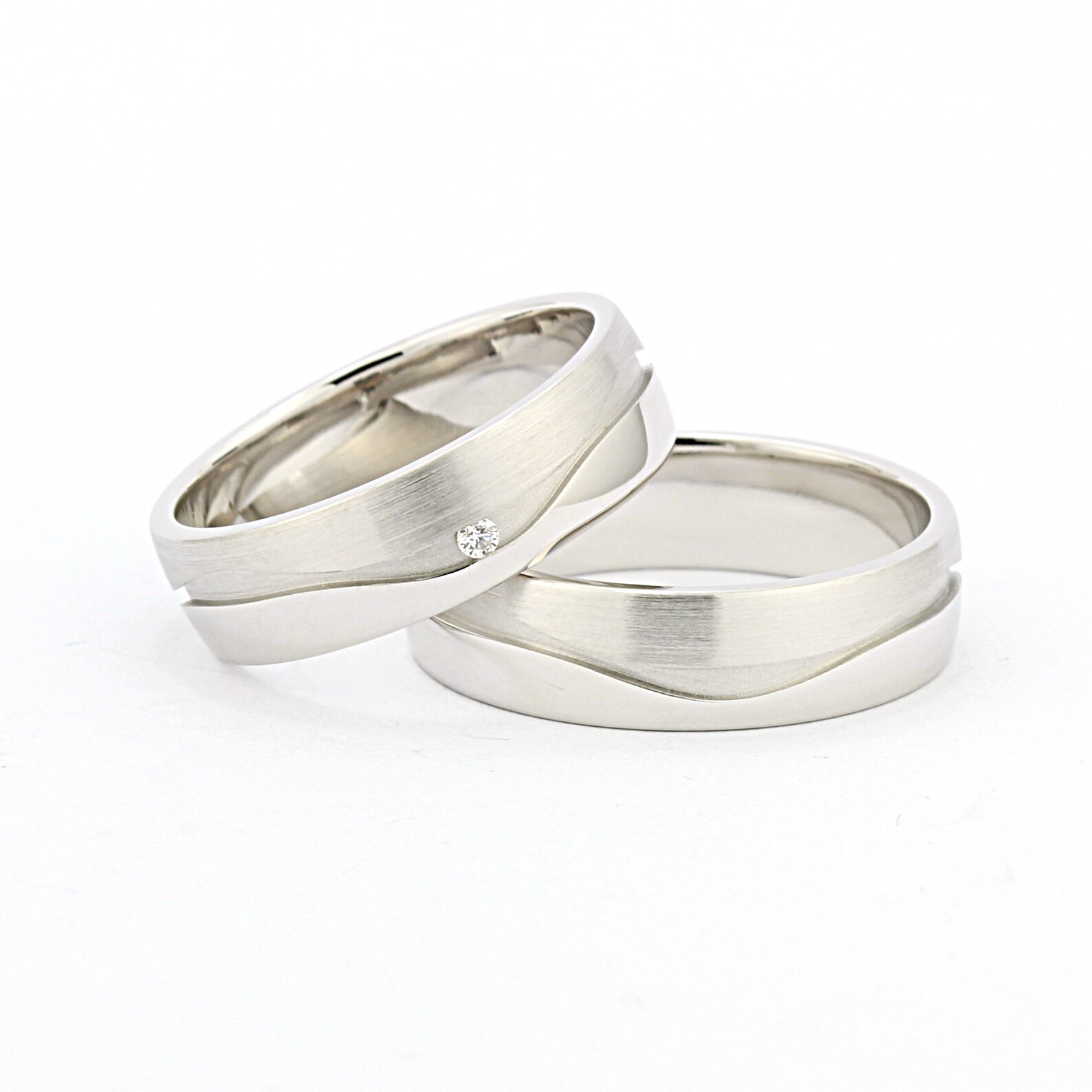 White Gold Matching Wedding Rings Set. Her Ring with Diamond | Etsy