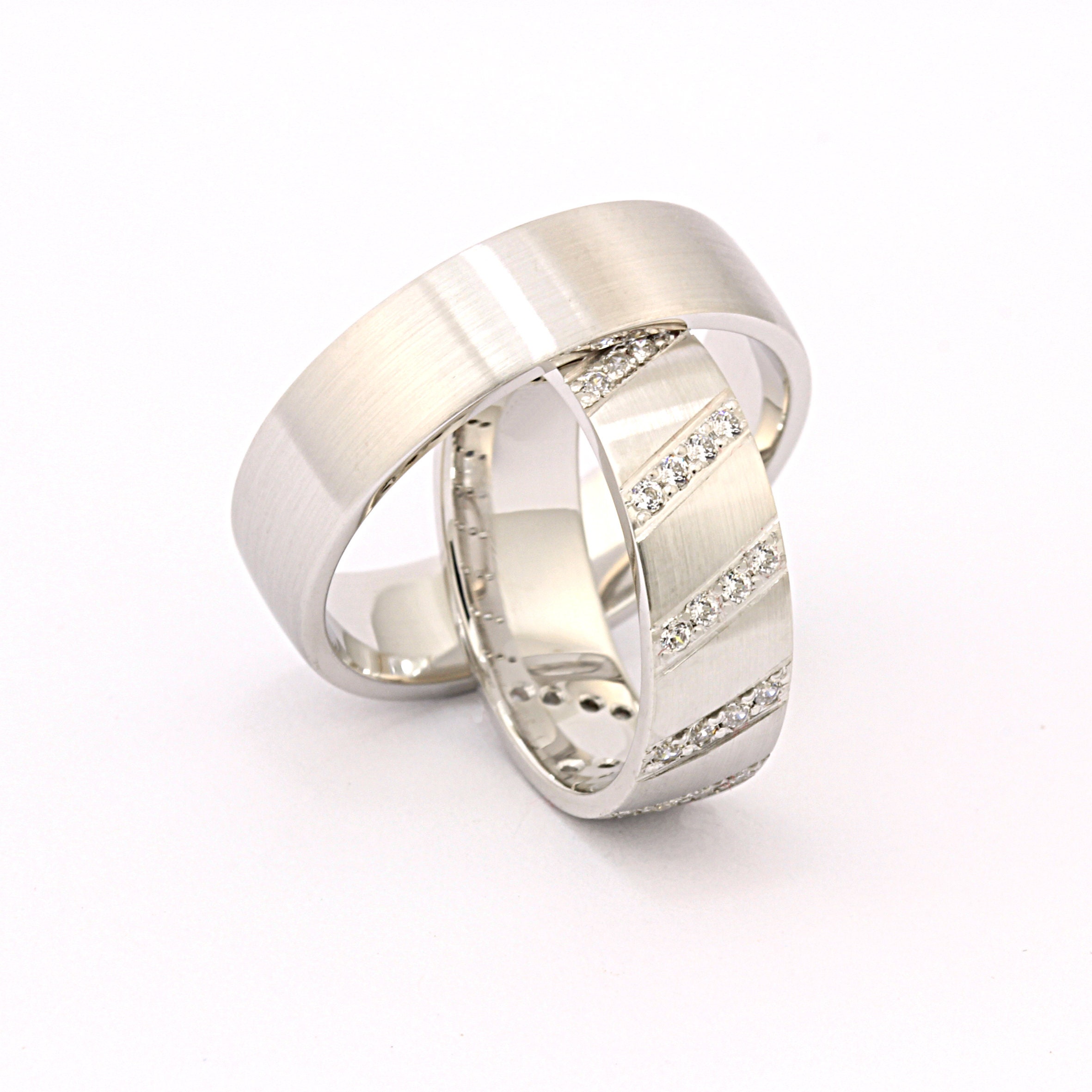 White Gold Wedding Band His and Hers Wedding Rings. Matching Etsy