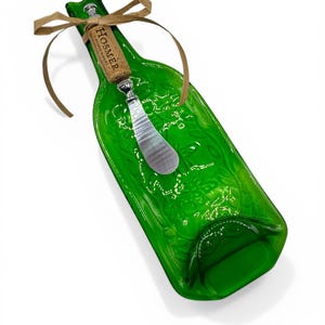 Glass wine bottle cheese/hors d’oeuvres server.