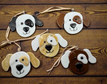 Fused Glass Dog Face Ornament, Handmade Dog Lover Gift