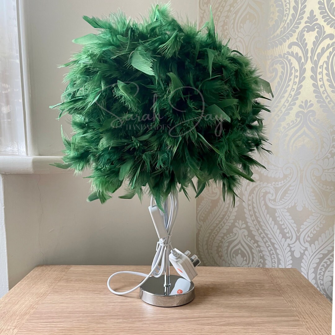 Emerald Green Feather Lamp Shade Fluffy Home Living Nursery Bedroom Decor Lighting Lights Living Room