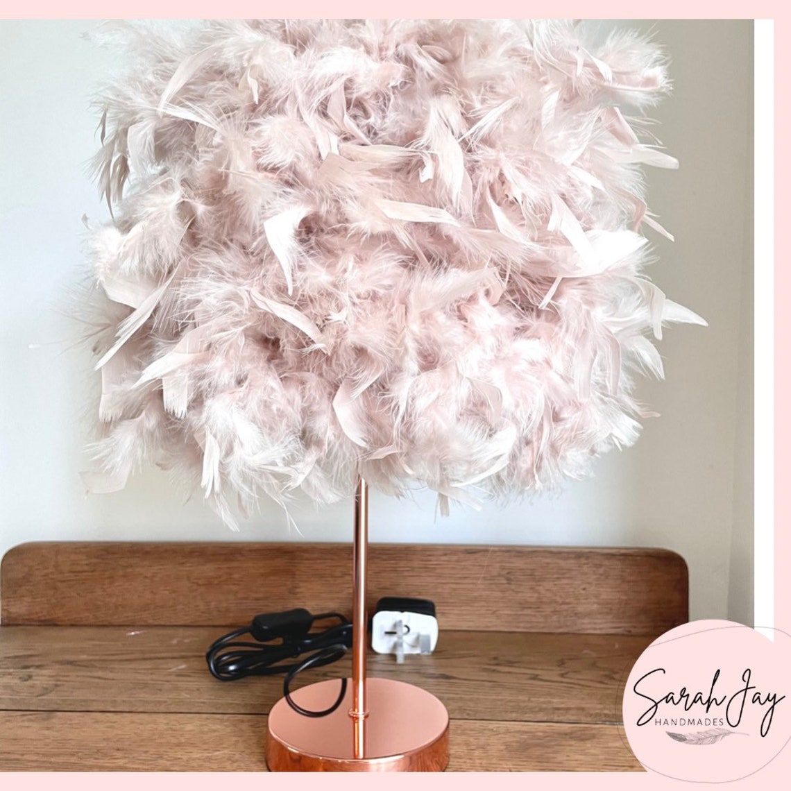 Blush Pink Feather Rose Gold Table Lamp Dusky Dusty Etsy