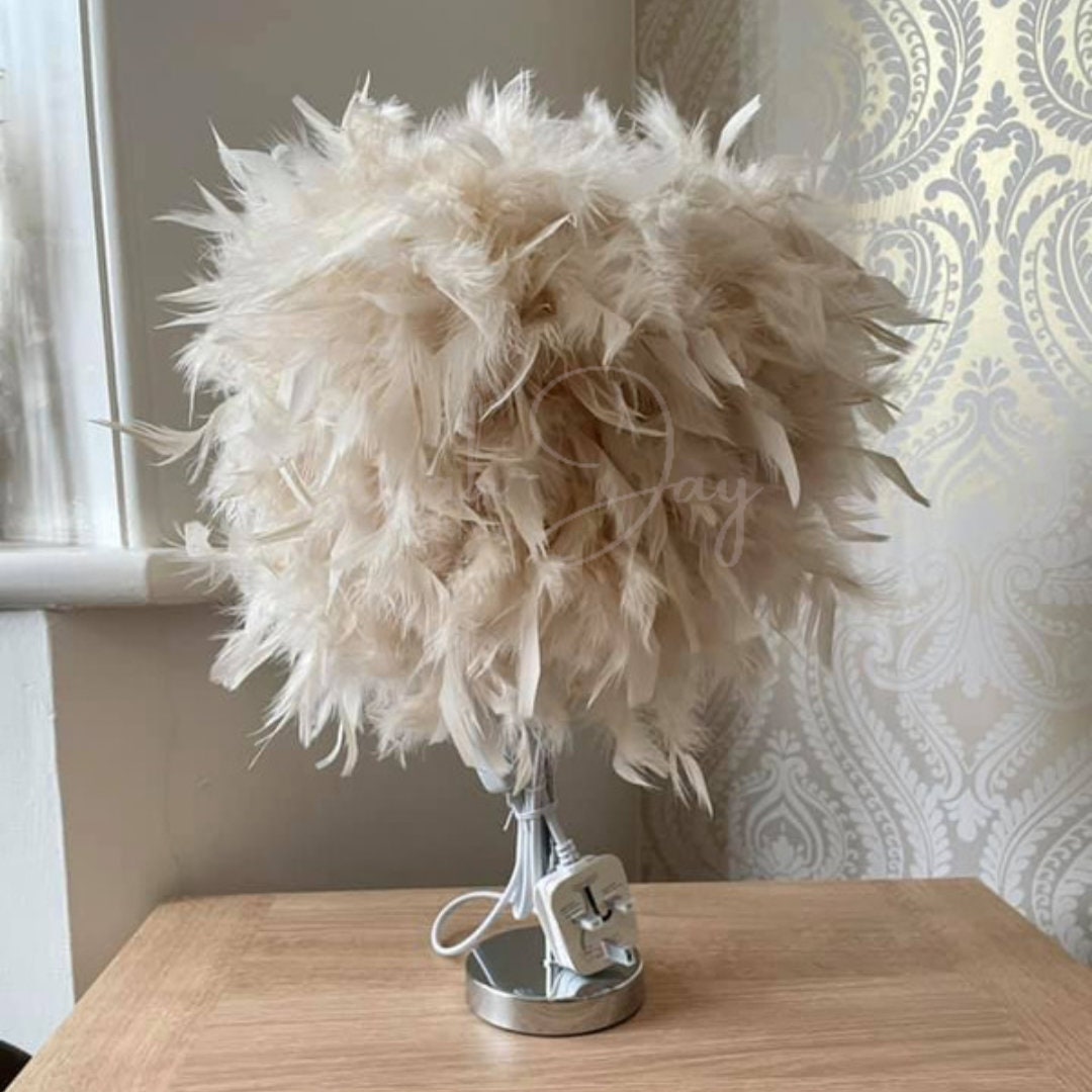 Cream Ivory Feather Table Lamp Fluffy Scandinavian Boho - Etsy UK