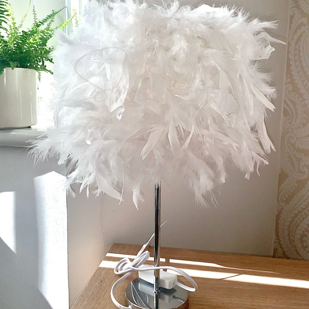 White Feather Lamp Shade Gold Classic Fluffy Home Living Nursery Light Shade Lighting Lights Glam Luxe