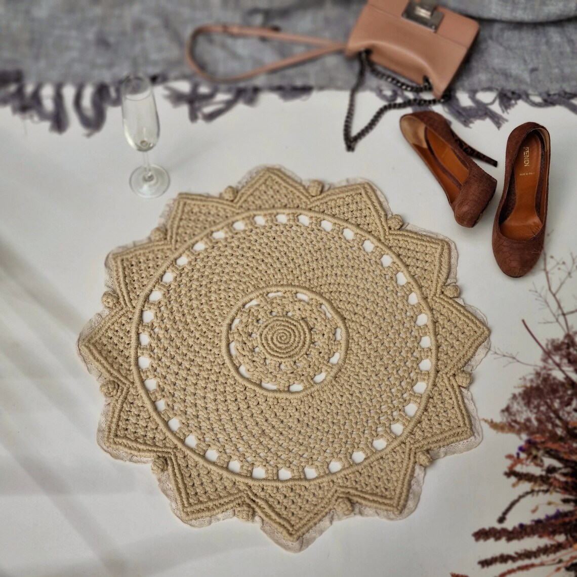 Area Rug Circle Rug Custom Rug Macrame Round Rug Lace Rug Etsy