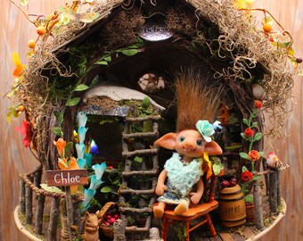 Beautiful Furnished Fairy Dollhouse with Elf Doll! Fairy House!