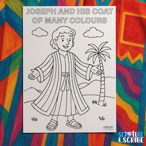 Joseph und sein buntes Fell - Bibel Malseite für Kinder | Christliche Printable | Sonntagsschule | Sofortiger Download PDF x2 Schreibweise