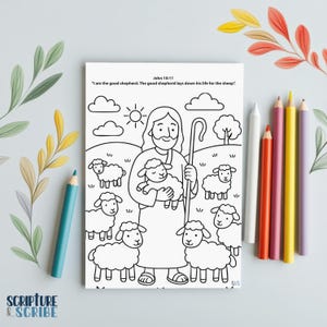 The Good Shepherd - Bible Story Printable PDF, Christian Activity for Kids, Sunday School Craft, Kids Colouring Page, PDF