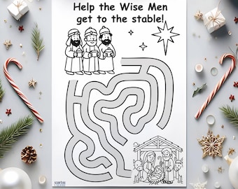Wise Men Colouring Page Maze - Bible Story Printable (A4 PDF Download)