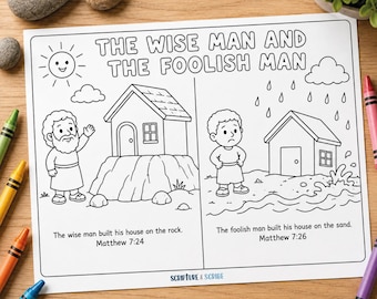 The Wise Man and The Foolish Man Bible Story Colouring Page (Simple)