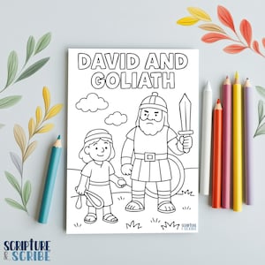 David and Goliath - Bible Story Printable PDF, Christian Activity for Kids, Sunday School Craft, Kids Colouring Page, PDF