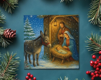 Little Donkey Christmas Card | Christian Christmas Card Single or Pack of 10 | Kraft Envelopes Included
