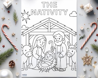 Nativity Scene Kids Colouring Page - Bible Story Printable (A4 PDF Download)