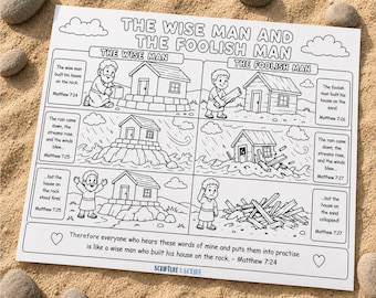 The Wise Man and The Foolish Man Bible Story Colouring Page