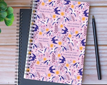 Matthew 6:26 Notebook | Christian Journal with Bible Verse | Prayer Journal for Women | Faith-Based Gift | A5 Lined Notebook
