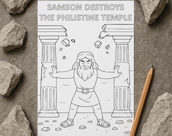 Samson Destroys the Temple Bible Colouring Page for Kids | Christian Printable PDF | Sunday School Activity | Christian Colouring Page