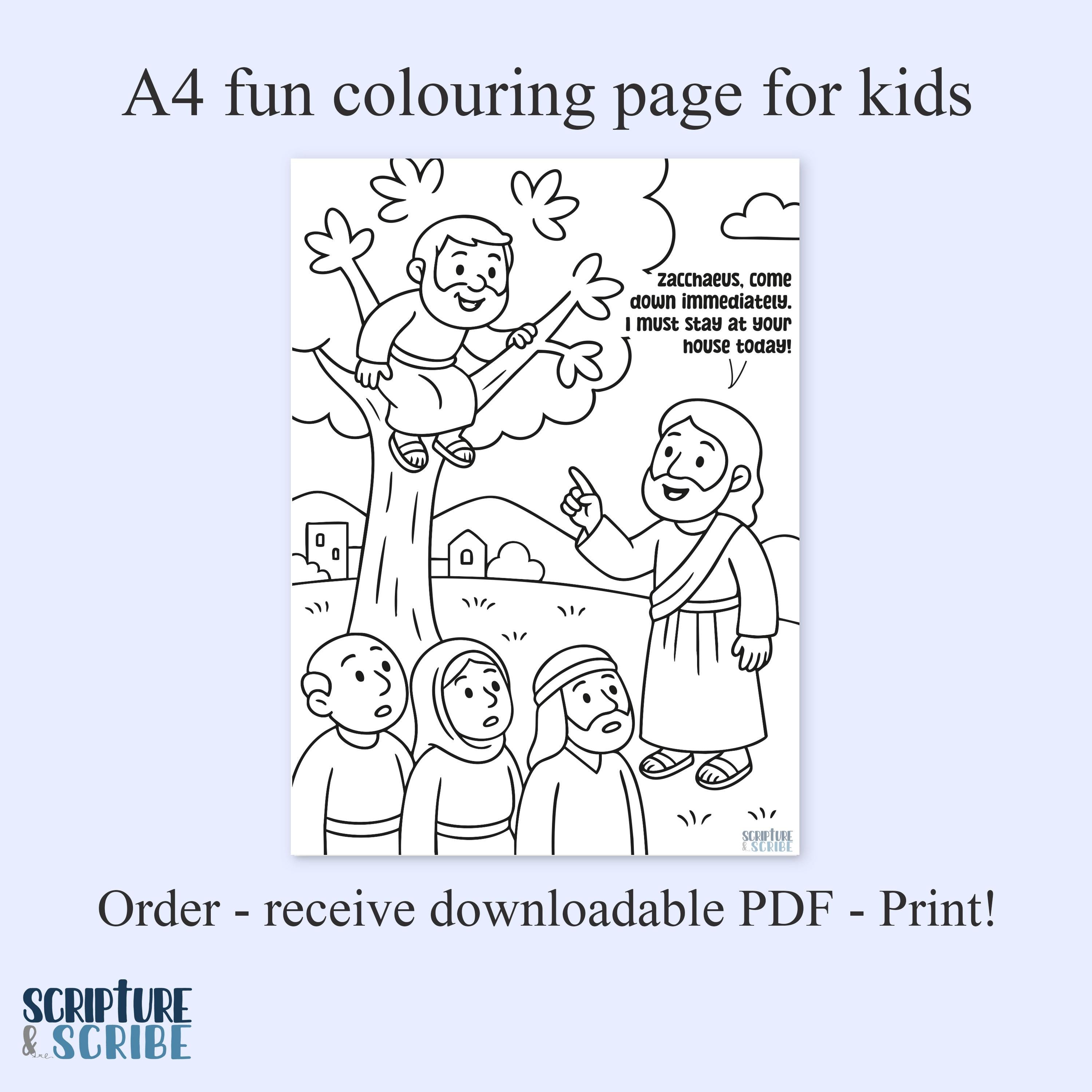 Zacchaeus in the Tree Colouring Page - Bible Story Printable (A4 PDF ...
