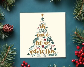 Oh Come Let Us Adore Him Christmas Card | Christian Christmas Card Single or Pack of 10 | Kraft Envelopes Included