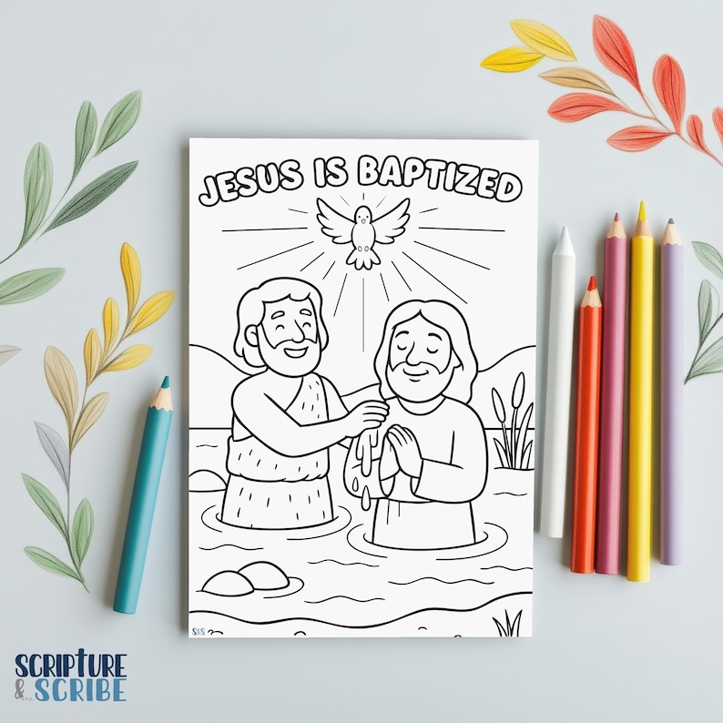 Jesus Baptism Coloring Page: Sunday School Activity (printable PDF A4 ...