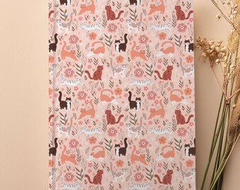 Curious Cats A5 Notebook | Floral Cat Hardcover Journal | Cute Lined Writing Book | Stationery Gift for Cat Lovers | Kitten Notebook