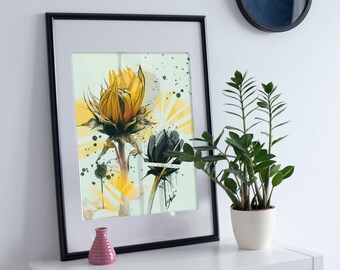 Tournesols - Digital illustration, downloadable digital art, poster art, sunflowers, yellow flowers, floral art, wall art, rectangular art