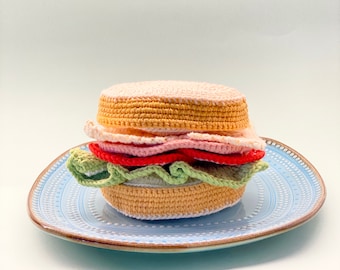Conjunto de sanduíche de crochê de comida fingida com 7 peças