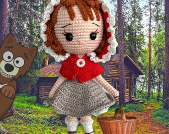 Boneca Chapeuzinho Vermelho feita à mão em crochê (amigurumi)