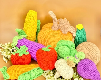 Eat your Veggies, conjunto de vegetais em crochê com 12 peças