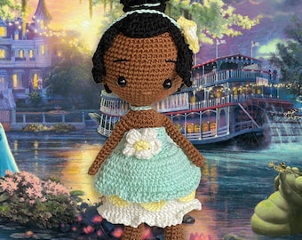 Boneca de crochê artesanal inspirada na Tiana