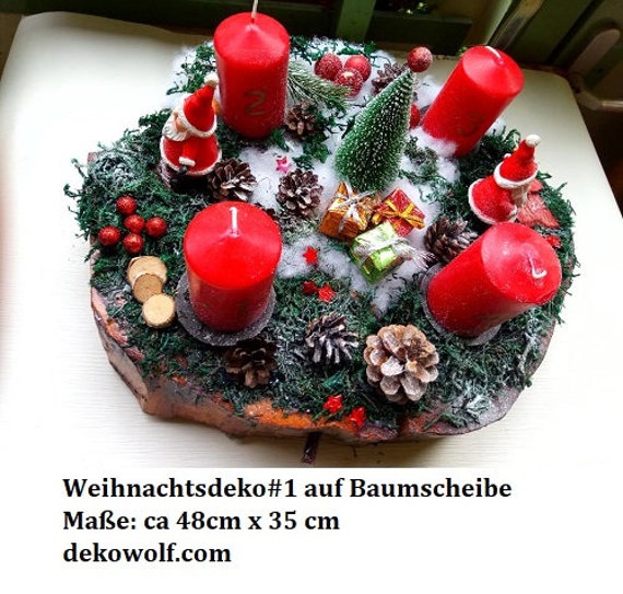 Tischgesteck mit LED-Kerzen rot ca. 40 cm Weihnachten 