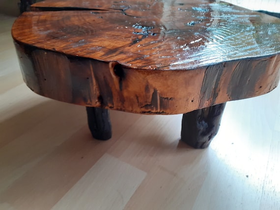 kleine Blumentisch aus Baumscheibe, dekorativer Pflanzentisch, Beistelltisch Bartisch table décorative pour plantes decorative plant table