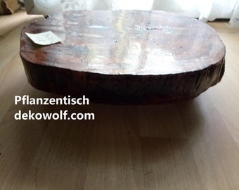 Flower table, plant table, table for flowerpot, small table, side table made of tree disc on wheels