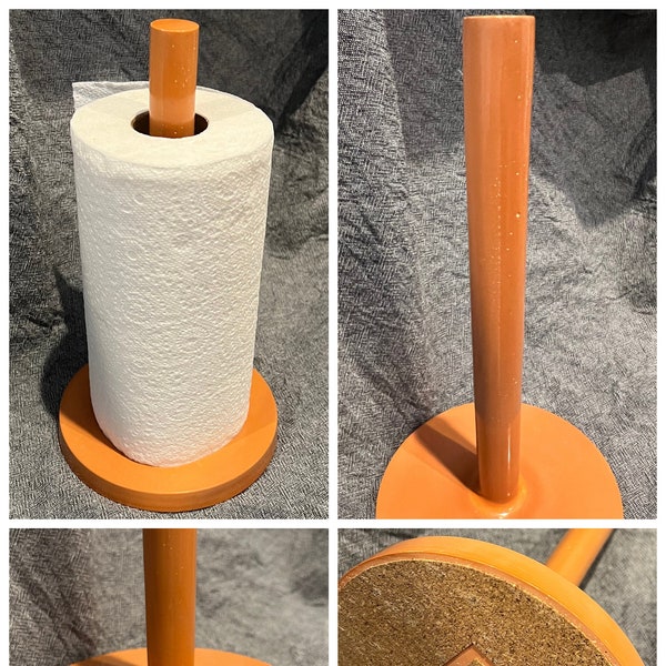 Handmade Jesmonite Paper Towel Holder (Freestanding, Cork Base, Orange, Black) - Homewares, Kitchen Paper Dispenser