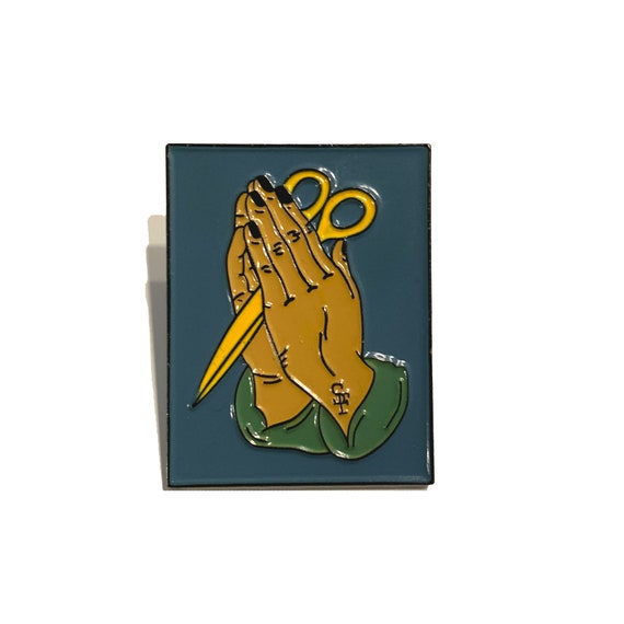 Praying With Scissors Enamel Pin